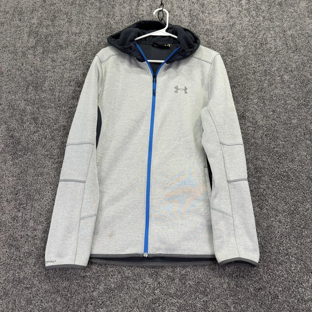 Under Armour Jacket Mens Medium Gray UA Storm Hooded Fleece Full Zip Golf